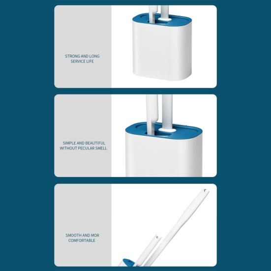 Silicone Toilet Brush Set with L-Shaped Head Long Non-Slip Handles Wall Mounted Holder Compact Bowl Cleaner Brush