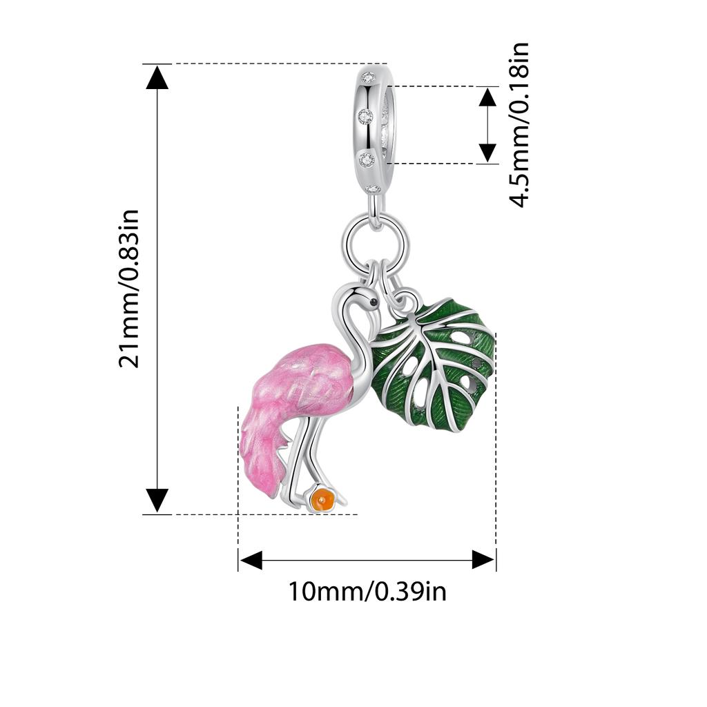 Bamoer 925 Sterling Sølv Firkløver Charms Perler med grønn emalje passform Europeiske armbånd DIY Mango/Kaktus/Flamingo