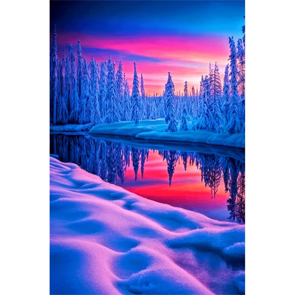 

Iceland Diamond Art Set, Purple Tone 5D Diamond Painting DIY Full Rhinestone Cross Stitch Craft Decoration Home Wall Mural Round 20x30cm