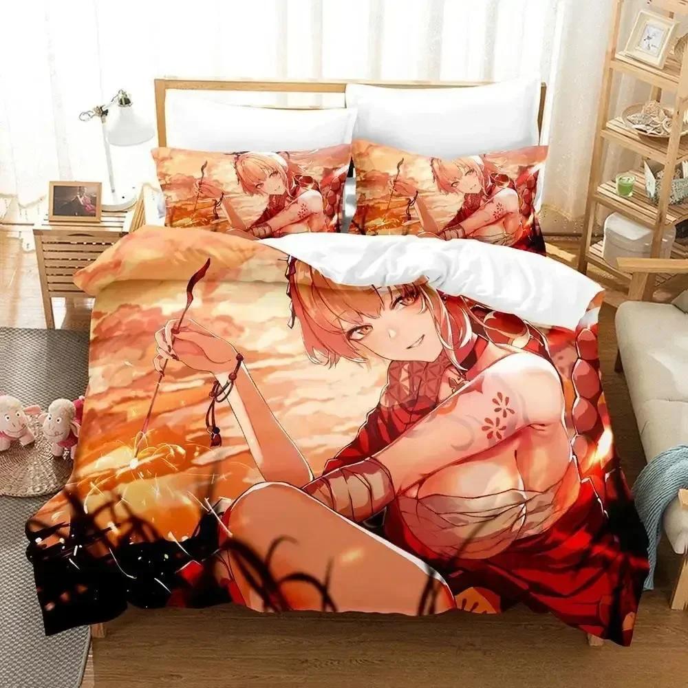 2024 Game Yoimiya Genshin Impact Bedding Set Cartoon Anime three-piece set Adult Kid Bedroom Duvet cover Sets 3D Kawaii Girls