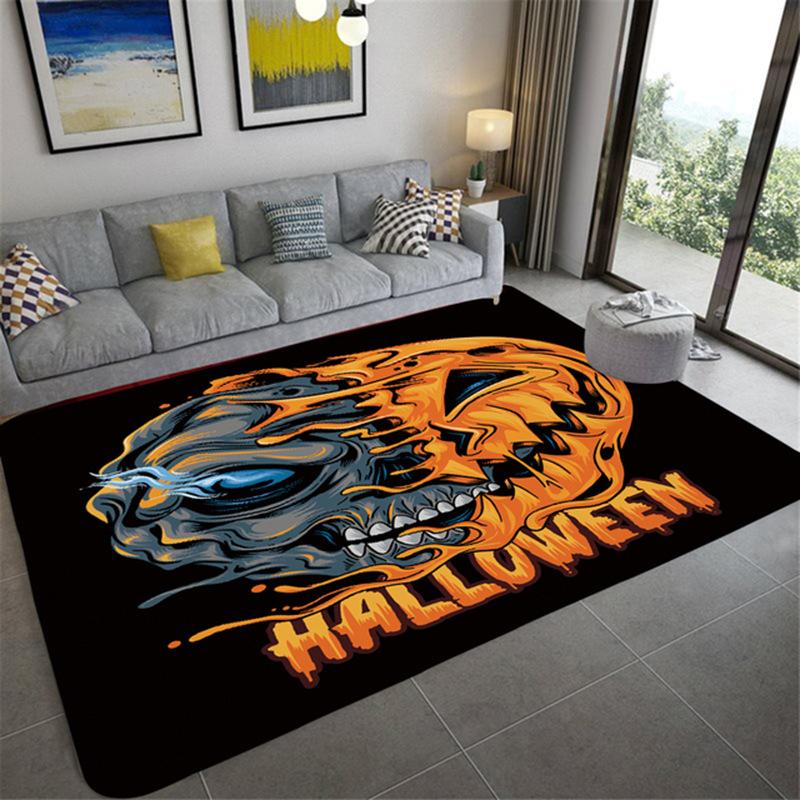 Flannel Area Rug Anti-slip Modern Abstract Carpet Welcome Door Mat Anti-Slip Doormat Halloween Carpet with Pumpkin Pattern