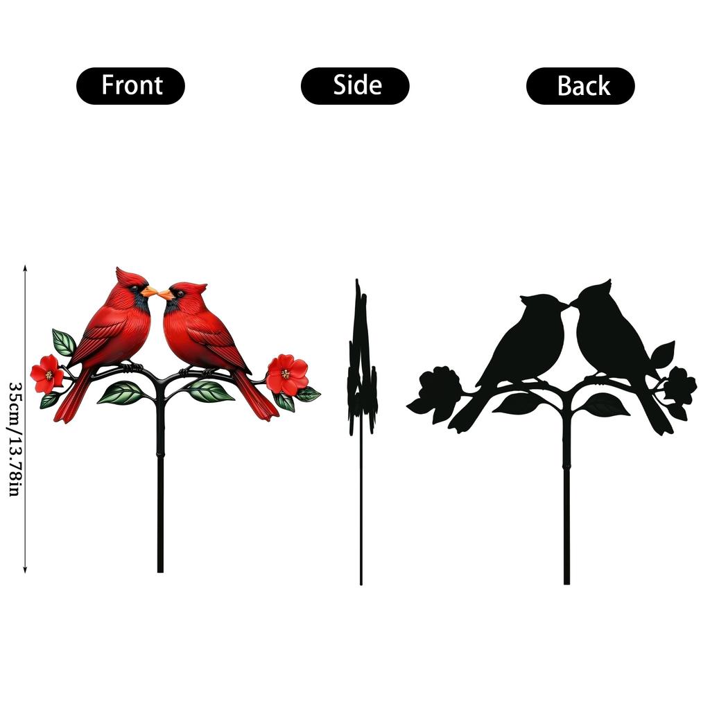 Red Bird Garden Stake Ornament, Rustic Outdoor Yard Decor for Patio and Garden