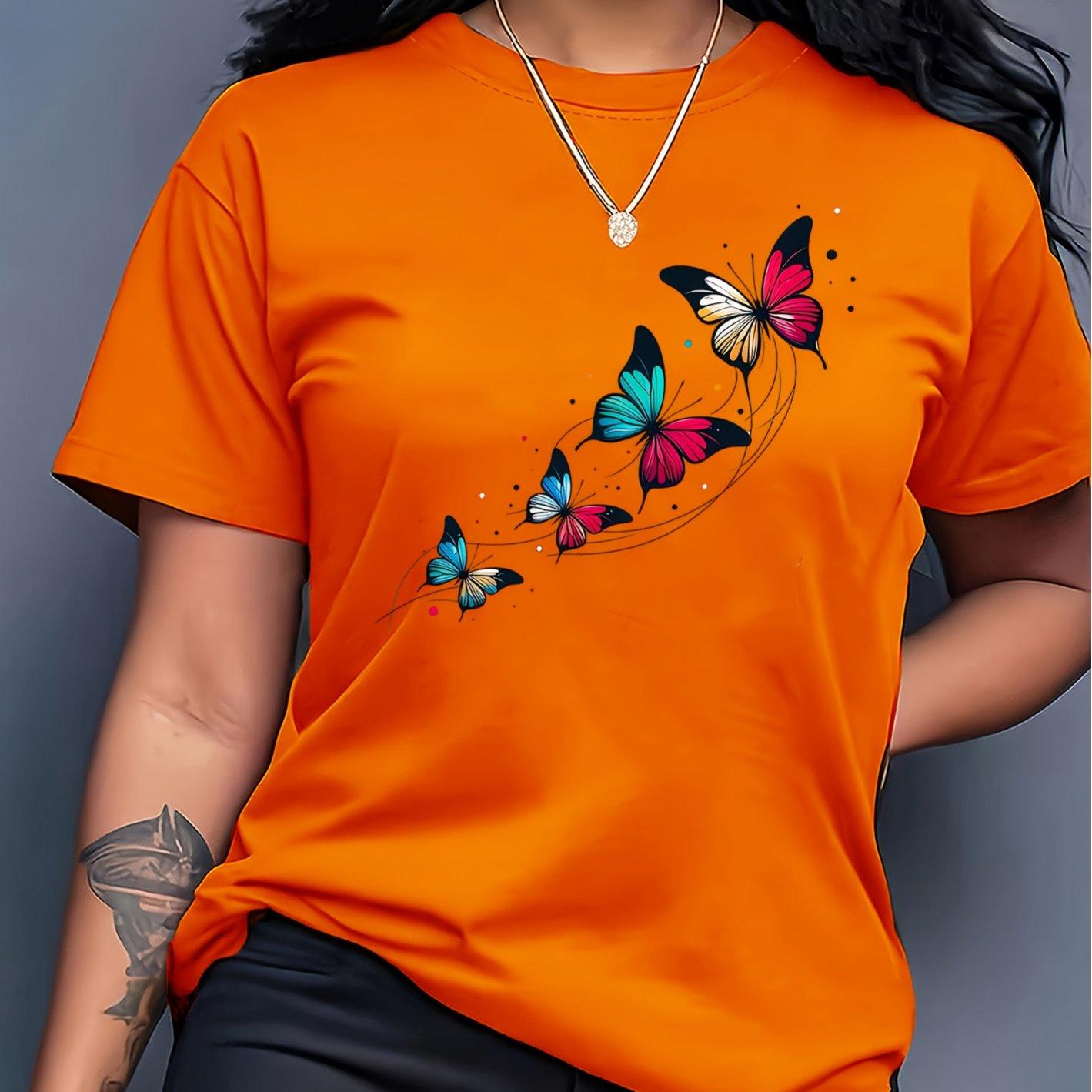 

Bright Red Butterfly Printed Casual T-Shirt - Crew Neck, Short Sleeve, Women s Fashion Top XL
