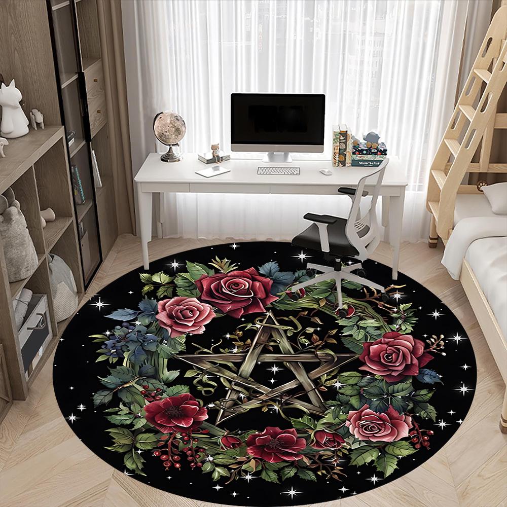 1pc Pentagram Wreath Chair Carpet for Office, Round Non Slip Durable Large Size Office Carpet, Suitable for Office
