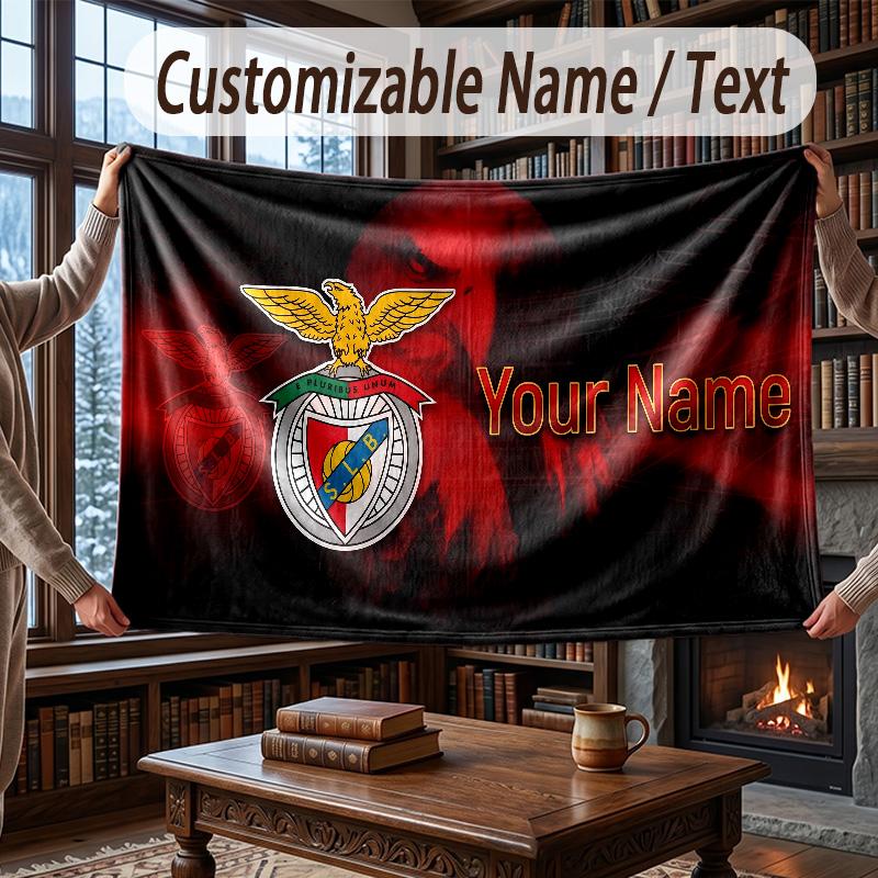 Personalisierte Flanell-Kuscheldecke mit Benfica FC Muster, Warme Heimdekoration