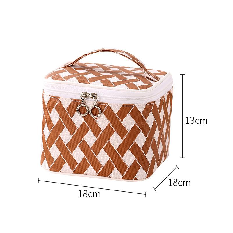 Grid Portable Stylish Pattern Cosmetic Bag Large Capacity Travel Makeup Storage
