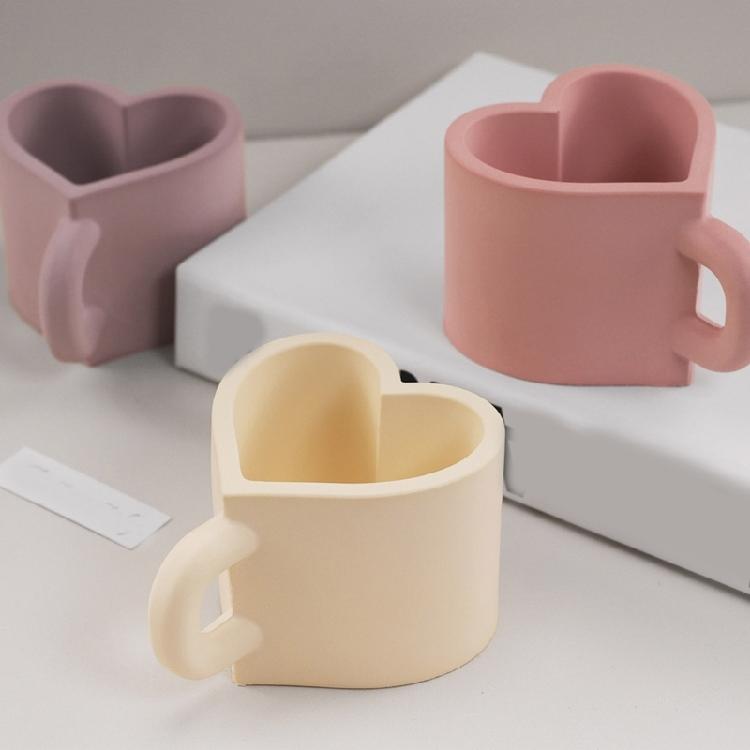 Mehrzweck Silikonform Herz Teetasse Form Zementformen Harz Kerzenbecherform Dekorative Tabletts Formen für Projekte