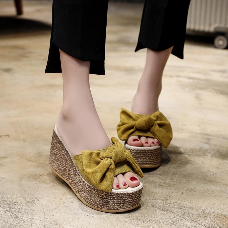 Fashion Aphixta Summer Women Wedge Slippers Platform Appliques Butterfly-knot Beach Antiskid Female Sandals Clog Shoes Slides Women