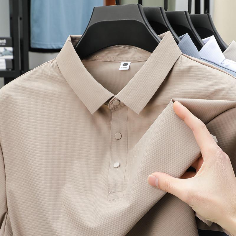 Men's Summer Seamless Ice Silk Polo: Breathable Business Casual Short Sleeve Shirt with Turn-Down Collar