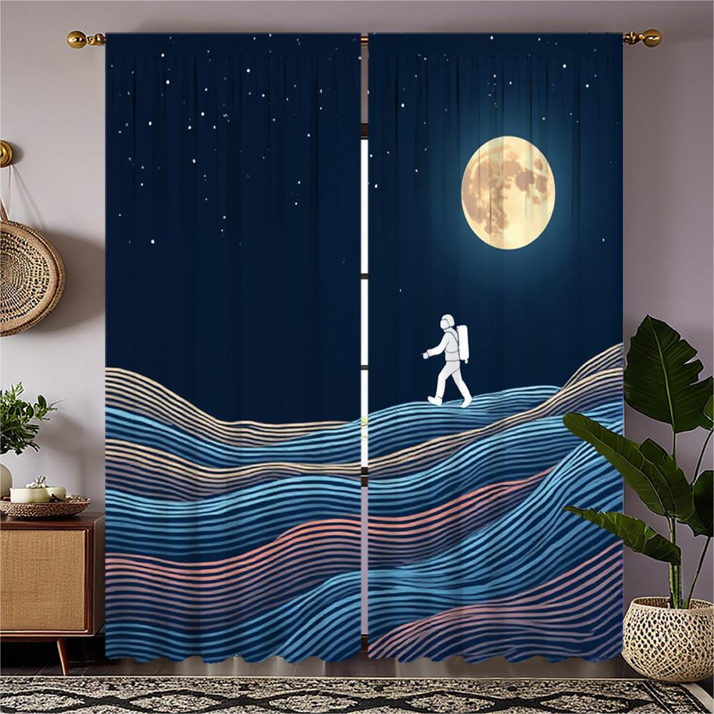 

2pcs Space-Themed Curtains - Astronaut Semi-Opaque Window Drapes for Living Room Bedroom s Room - Machine Washable Polyester 100*130 HOOK 1pcs