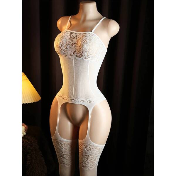 Plus Size Babydolls Clothes Sexy Fishnet Hollow Bodystockings Erotic Crotchless Lingerie Women Mesh See Through Baby Dolls Dress