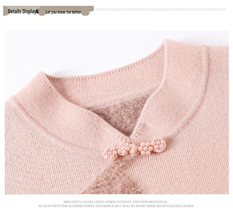 Mom's Winter 2024 Fleece-Lined Thick Sweater for Middle-Aged & Elderly Women - Warm One-Piece Top