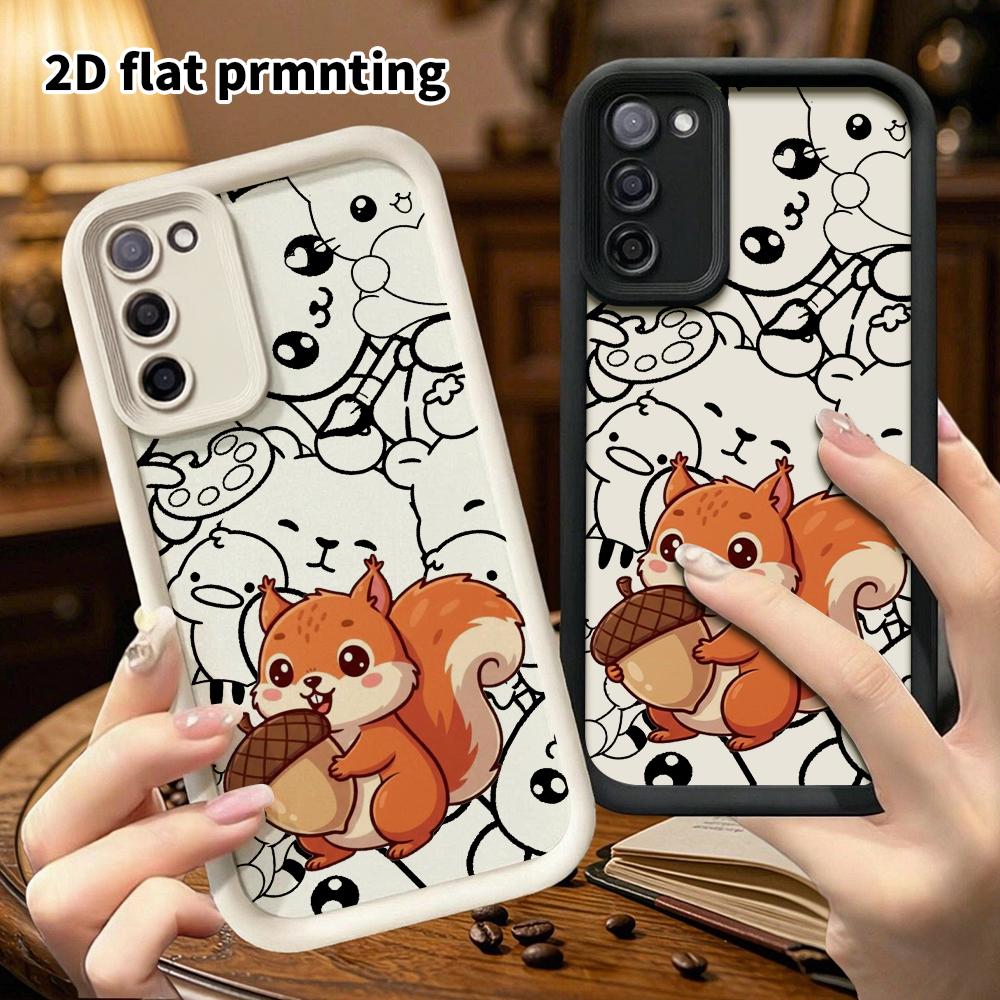 Phone Case: 2D flat, fits Samsung Galaxy A34 A35 M05 M06 S20 S22 S21 FE Plus 5G protective cases, a little squirrel hugging an acorn, perfect Christma