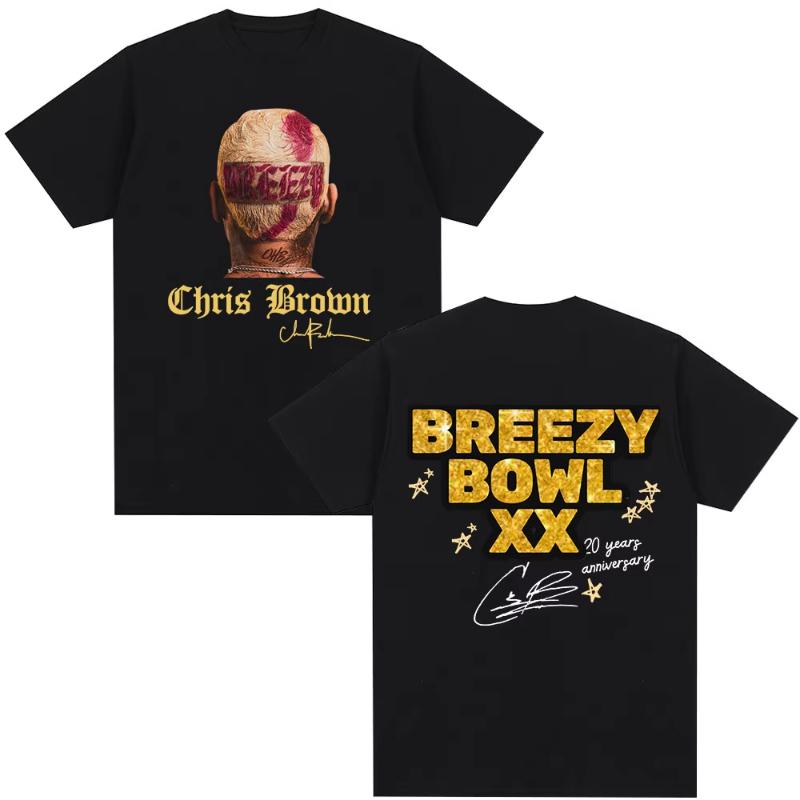 Rapper Chris Brown Tshirt Breezy Bowl XX Tour 2025 TShirts Unisex Women Harajuku ONeck Short Sleeve T Shirt Streetwear Fans Gift