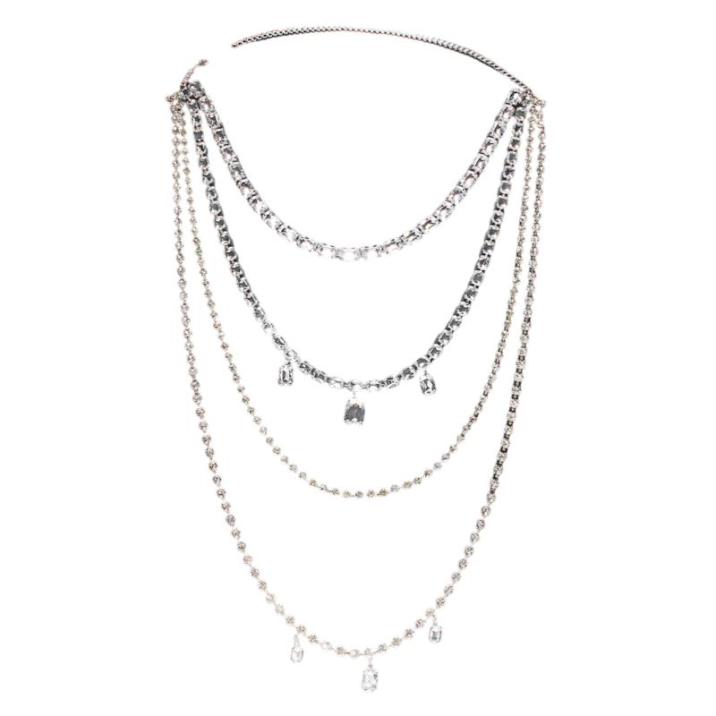 Elegant Multi Layer Body Chain Long Fringed Back Jewelry with Rhinestones Detailing for Evening Gowns Summer Outfits серебряный