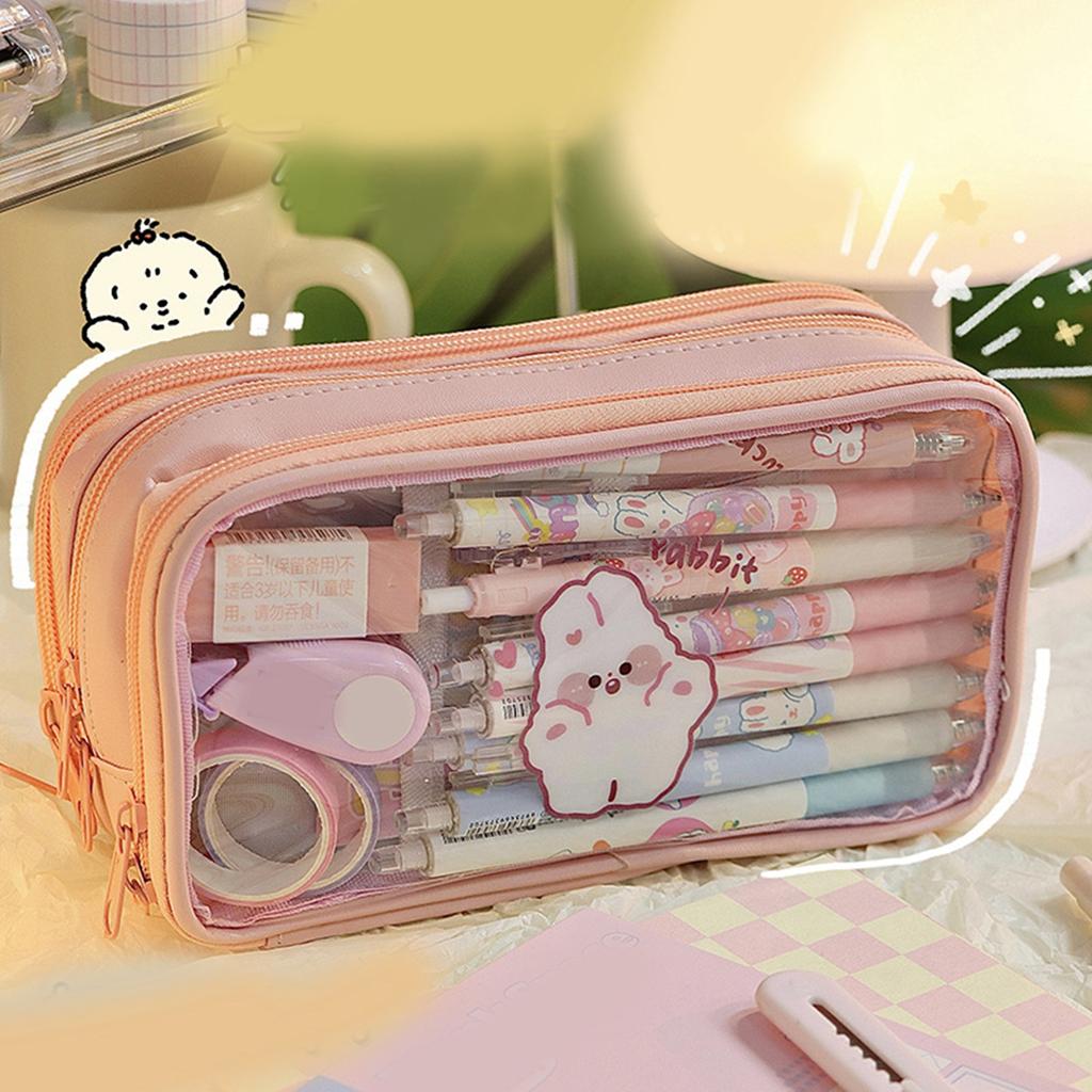 Transparent Pencil Case Cute Cartoon Pattern Large Capacity Waterproof PVC Pen Case Pencil Storage B