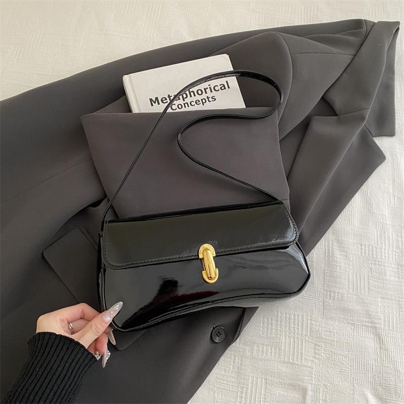 Vintage Glossy Solid Color PU Leather Women's Shoulder Bags Fashi Lock Ladies Underarm Bags Versatile Female Small Square Bag