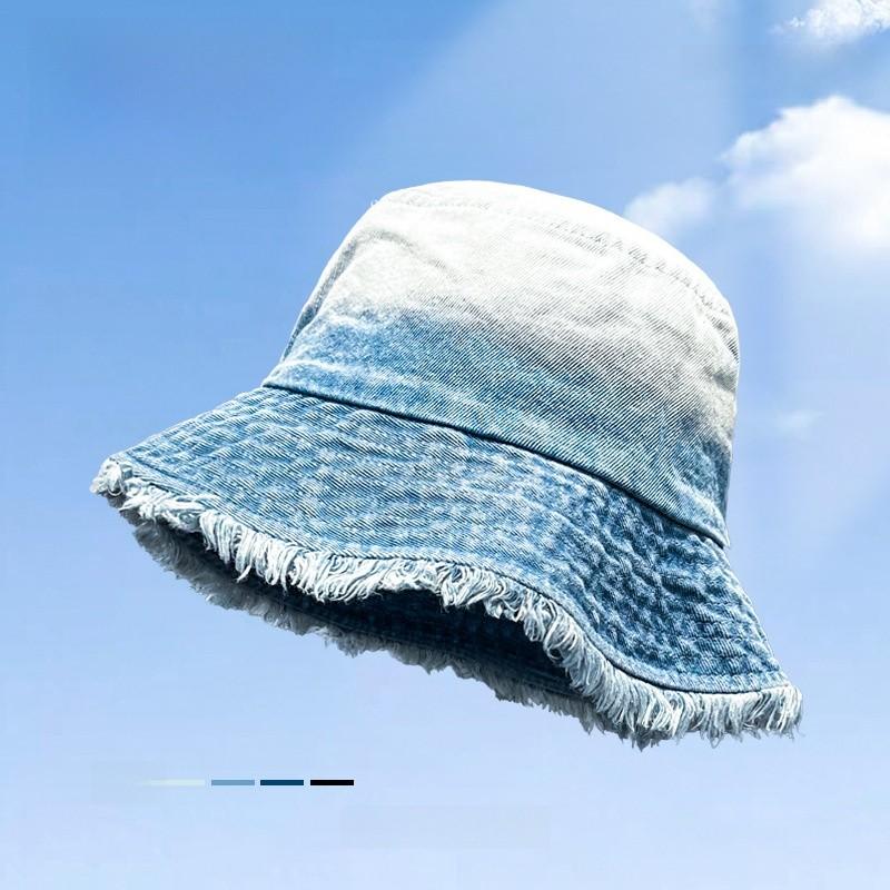 Vintage Denim Fisherman Hat With Wide Brim For Sun Protection And Sunshade In Spring Autumn Style