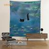 Playful Black Cat Art Tapestry, Wall Hanging for Dorm Room Decor