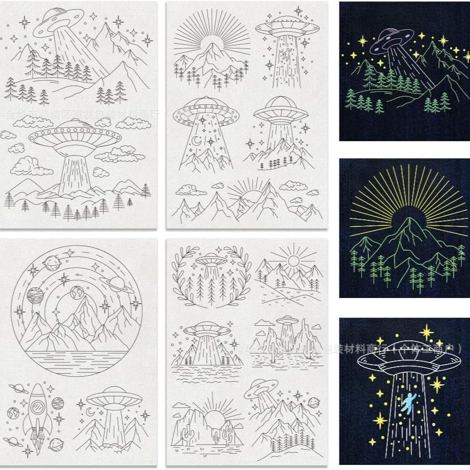 4 Sheets  Water Soluble Embroidery Stabilizers,Animal and Plant Alphabet Patterns Paper Hand Sewing Stabilizers for Beginners 20*30cm