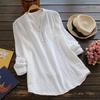 Woman Shirt Semi-open V Neck Buttons Placket Long Sleeves Pullover Casual Wear Solid Color Top Blouse Summer Casual Loose T-shirt Commuter Clothes