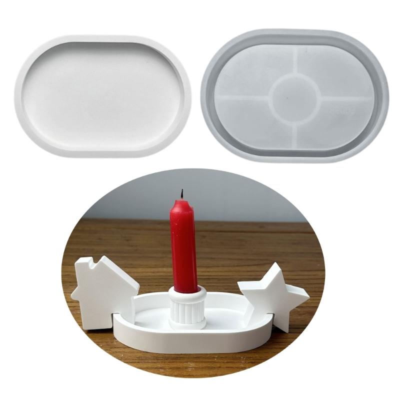 Silicone Moulds Candlesticks Resins Molds Oval Candle Holder Tray Molds DIY Concrete Castings Mould Crafts Decorations