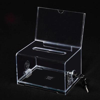 Durable Tip Jar Voting Plastic Container With Lock And Sign Holder Suggestion Box Acrylic Solid Ballot Box