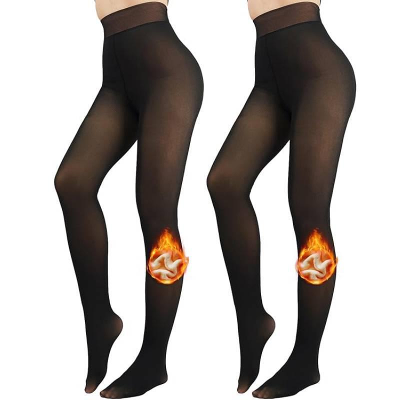 

Black Sheer Fleece Leggings - See-Through Plush Base Layer Pants Large to 2XL (2 Pieces)