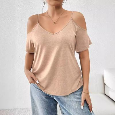 Women's Plus Size T-shirt Off-shoulder Sexy Suspender T-shirt