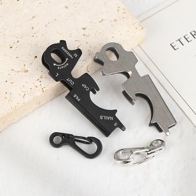 1 Stück Edelstahl-Schlüsselanhänger mit Hakenzange, Nagelfeile, Flaschenöffner und Schraubendreher für Outdoor-Camping-Ausrüstung