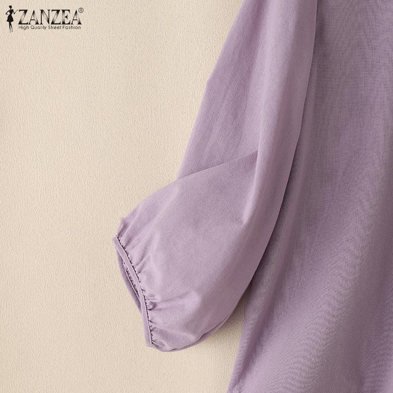ZANZEA Women Loose Round Neck 3/4 Sleeve Casual Cover Up Blouse