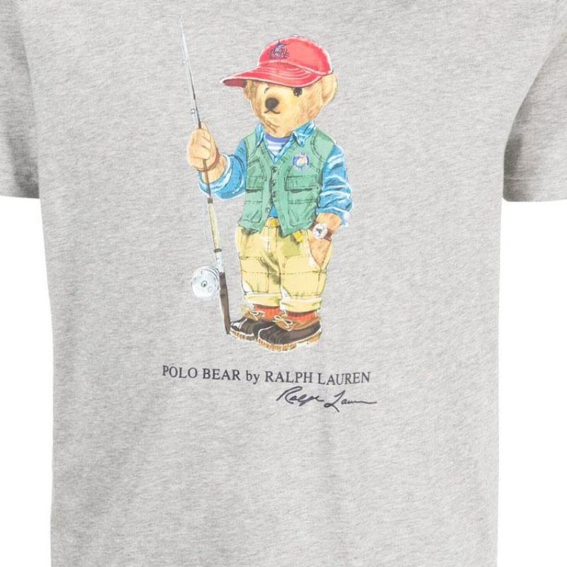 Ralph Lauren Polo Bear SS23 Bear Pattern Letter Logo Cotton Crew Neck Pullover Short Sleeve T Shirt Men Gray 710853310-019