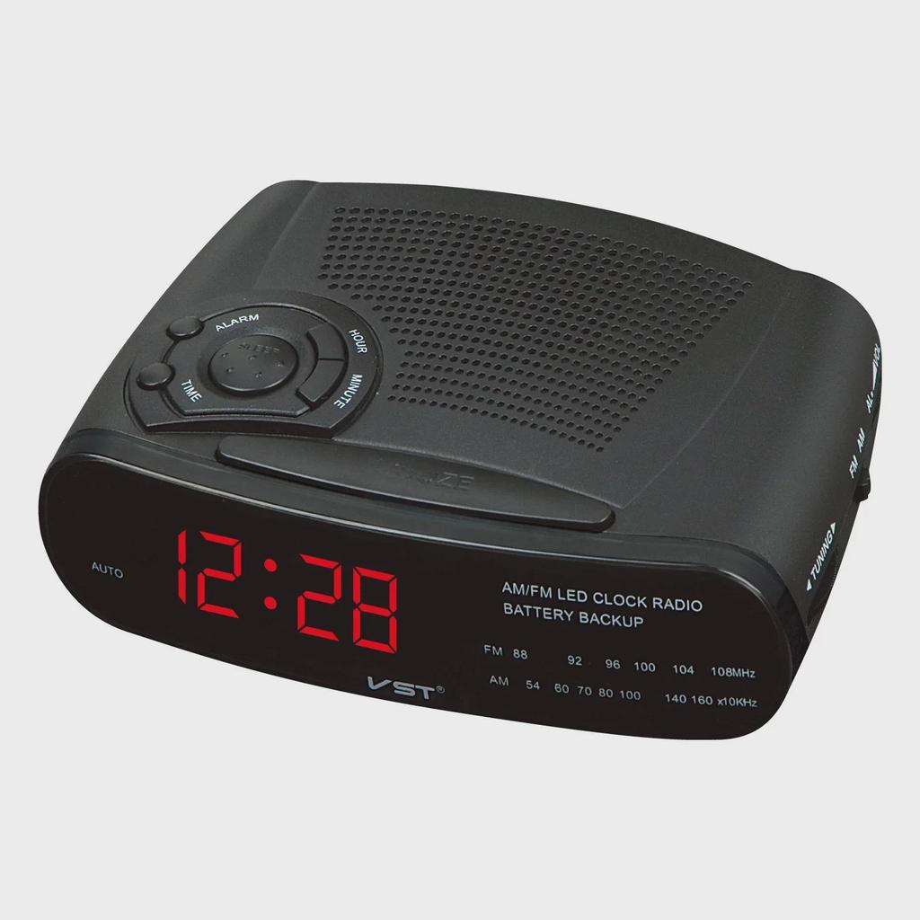 LED Clock Radio with Alarm, AM/FM Channels, and Snooze Function