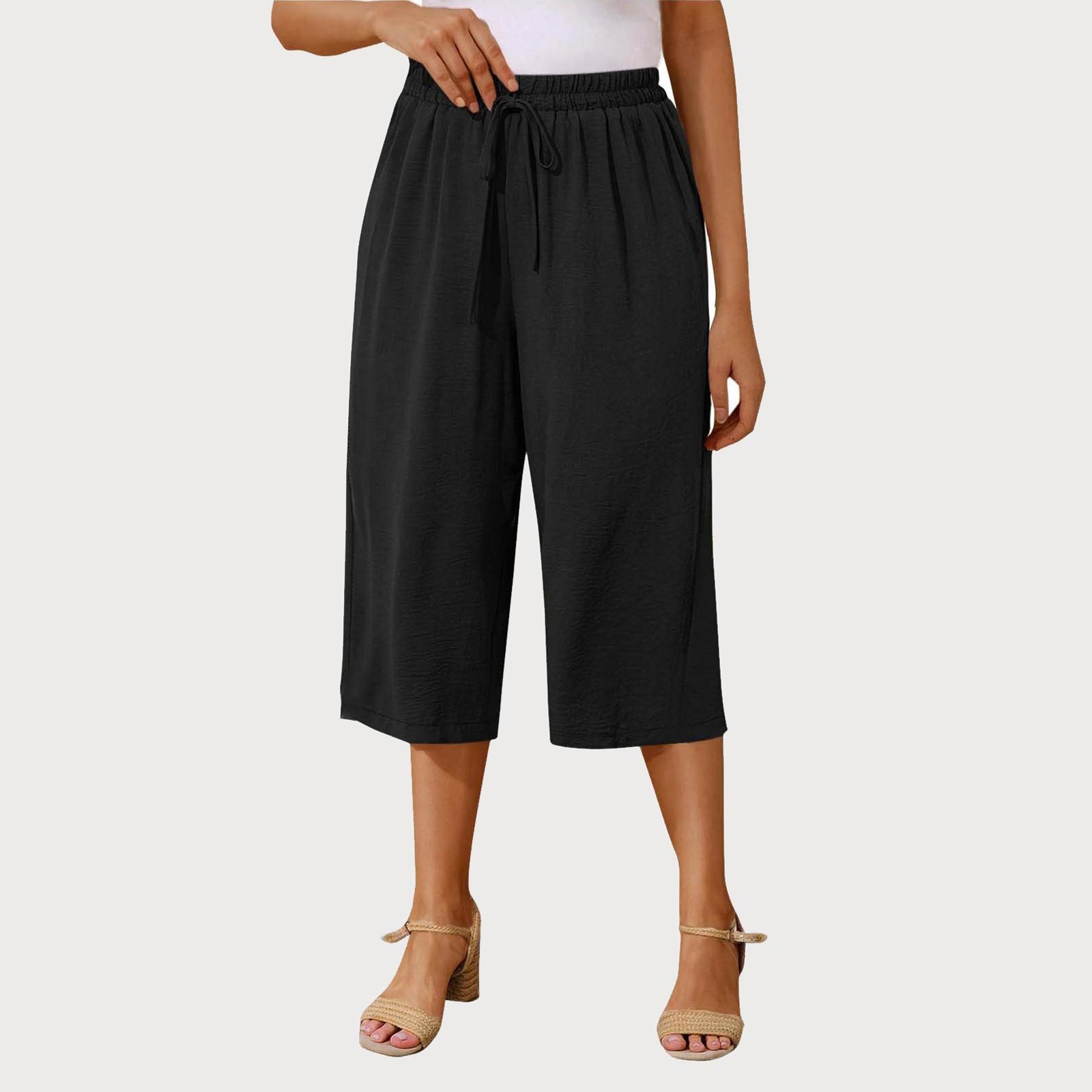 

Женские однотонные повседневные брюки с высокой талией, спортивные брюки, шорты 1/2 L чёрный