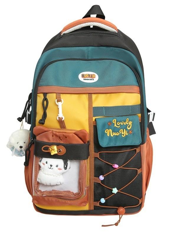 Lightweight Dualcolor Nylon Backpack With Shoulder Padding And Letter Pattern For Daily Travel