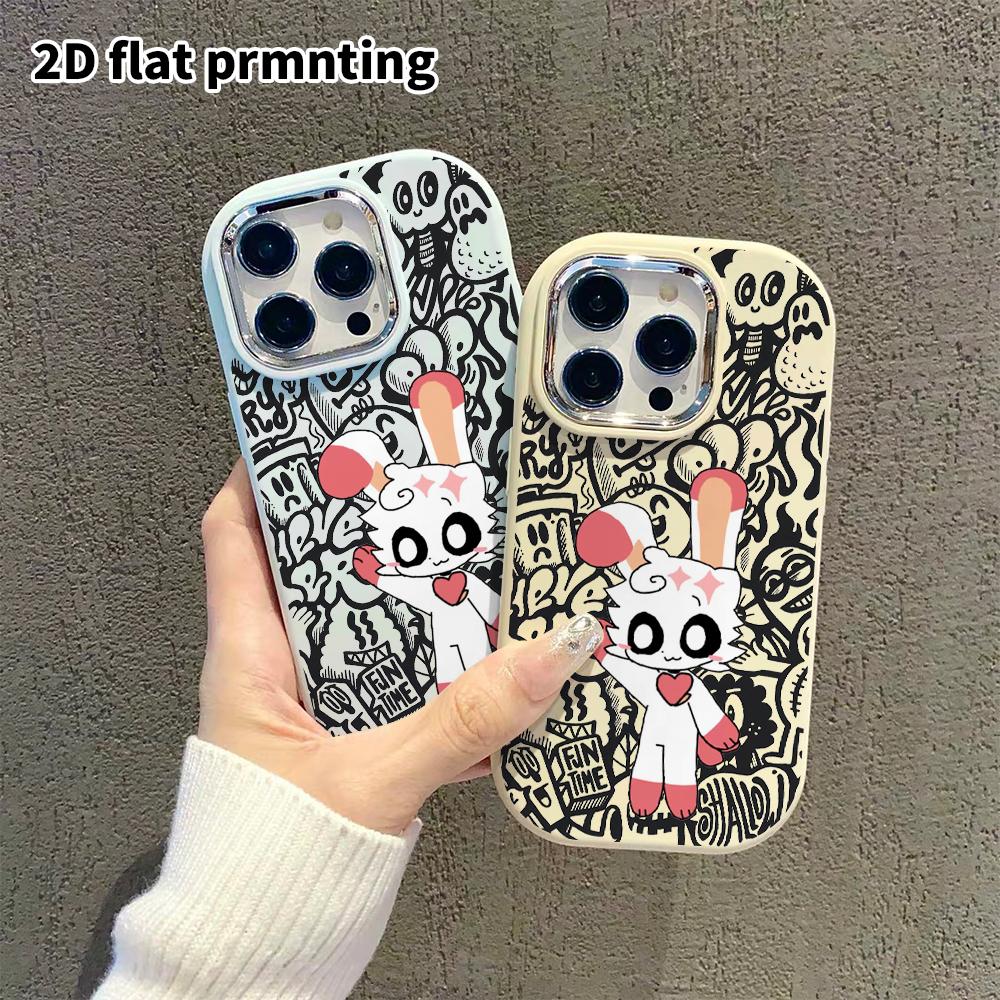 Phone Case: 2D Flat Design Suitable for iPhone 18 17 16 15 14 13 Pro Protective Case, Couple Style, Pink and White Love Heart Rabbit, Christmas and Ha