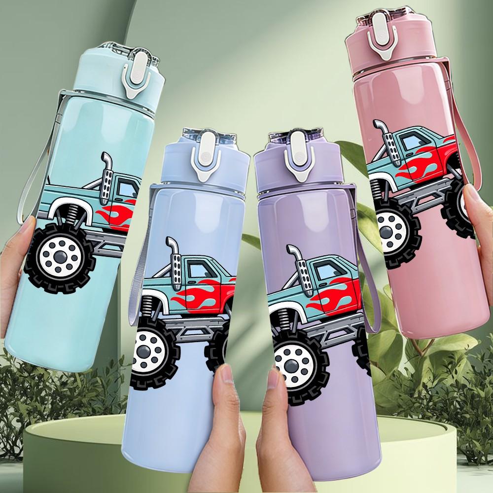 1PC Monster Truck Off Road Vehicle Print 750ml Color Plastic Sports Water Bottle Leakproof Flip Straw Lid Suitable for Sports Office Home Use