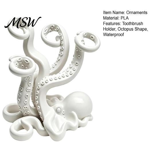 Cute Desk Accessories 3D Printed Octopus Toothbrush Holder, Creative Space Saving Organizer, Durable Novelty Home Decor PLA Material Stable
