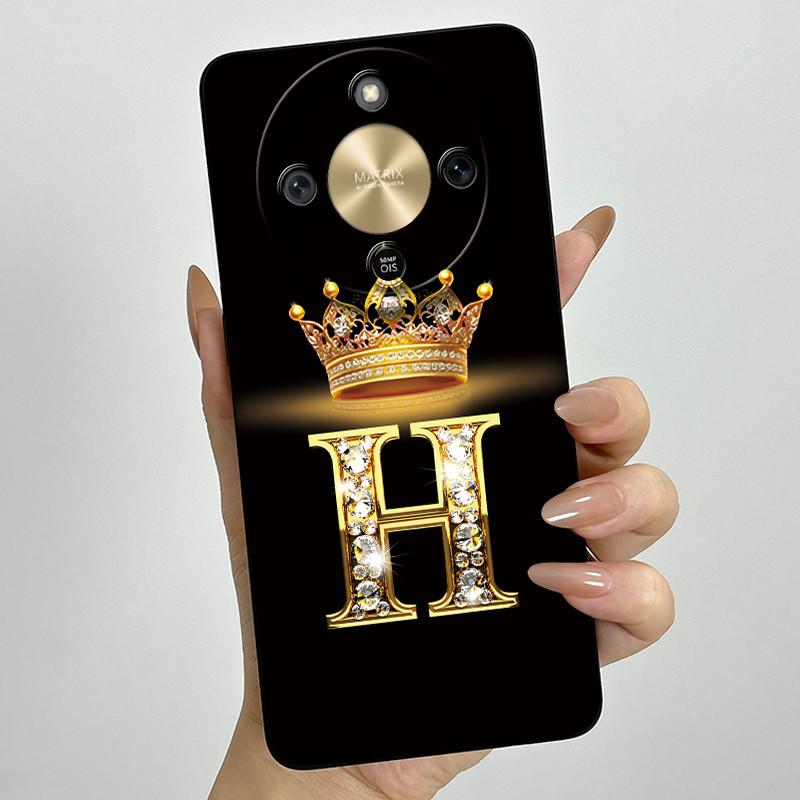 Custodia Per Honor Magic 8 Lite Corona Lettera Iniziale Morbido Silicone Liquido Cover Antiurto Coque Per Honor Magic8 Lite 5G Custodia Funda