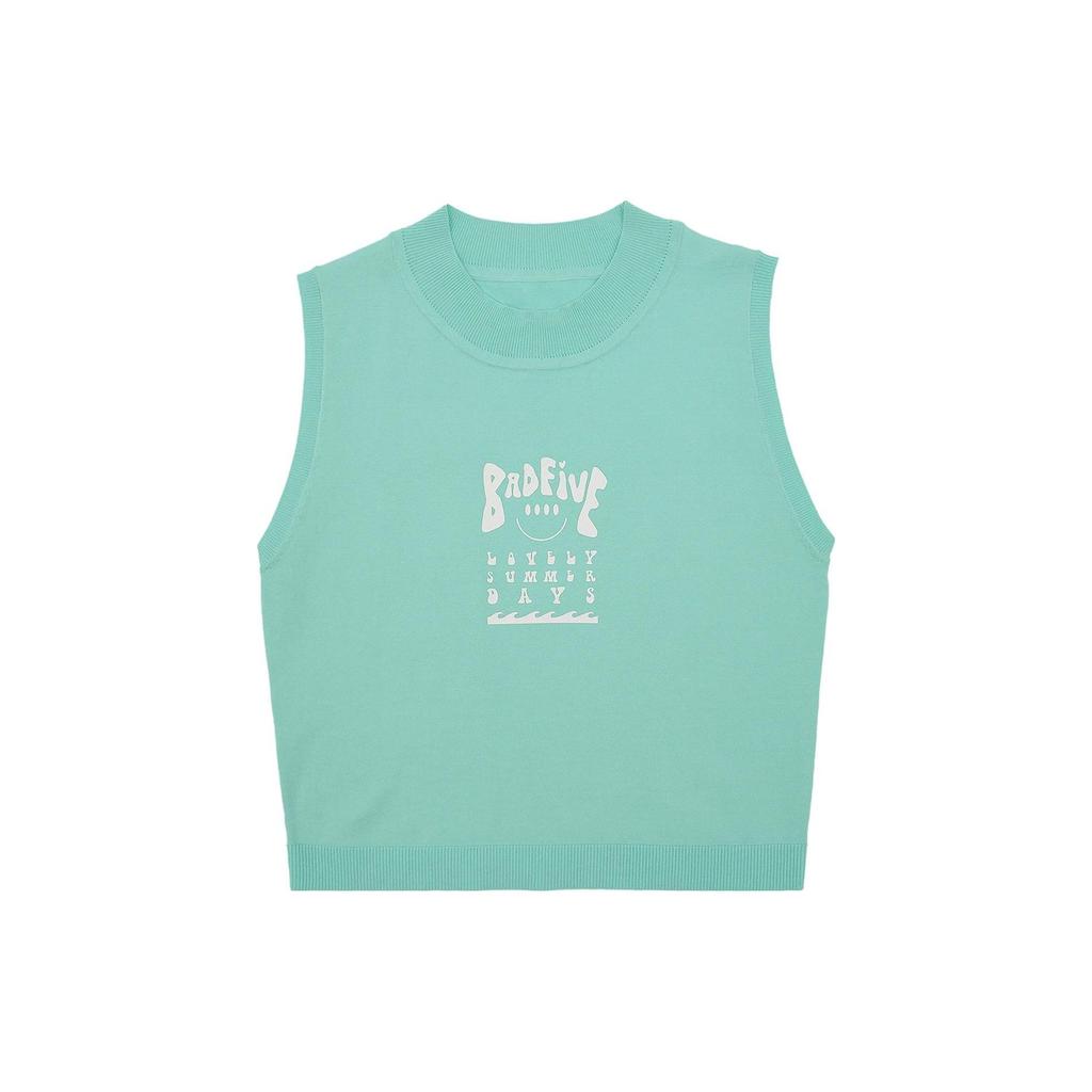 Li Ning Badfive Holiday Carnival Letter Print Crew Neck Pullover Vest Women Tops Ice-Green AMVS006-2