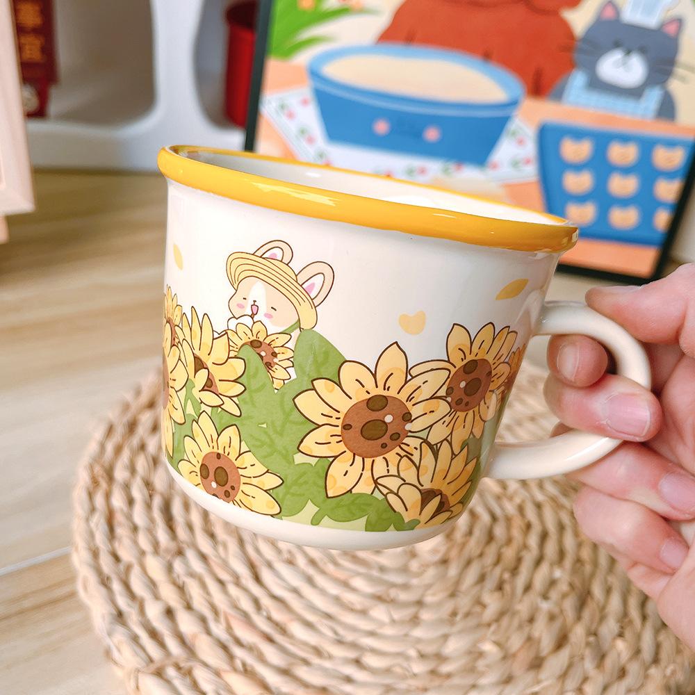 Cute Cartoon Ceramic Cup Water Cup Milk Cup Breakfast Cup Children's Cup Flowers Bunny Girls Gift Cup