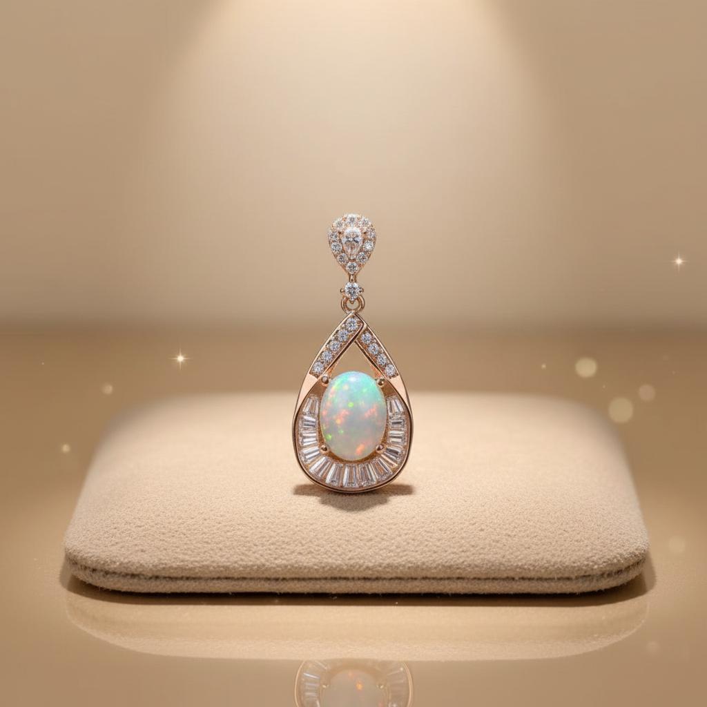 New Dainty Fine White Opal Pendant Necklaces Jewelry for Women 18K Gold Plated 925 Sterling Silver Opal Necklace