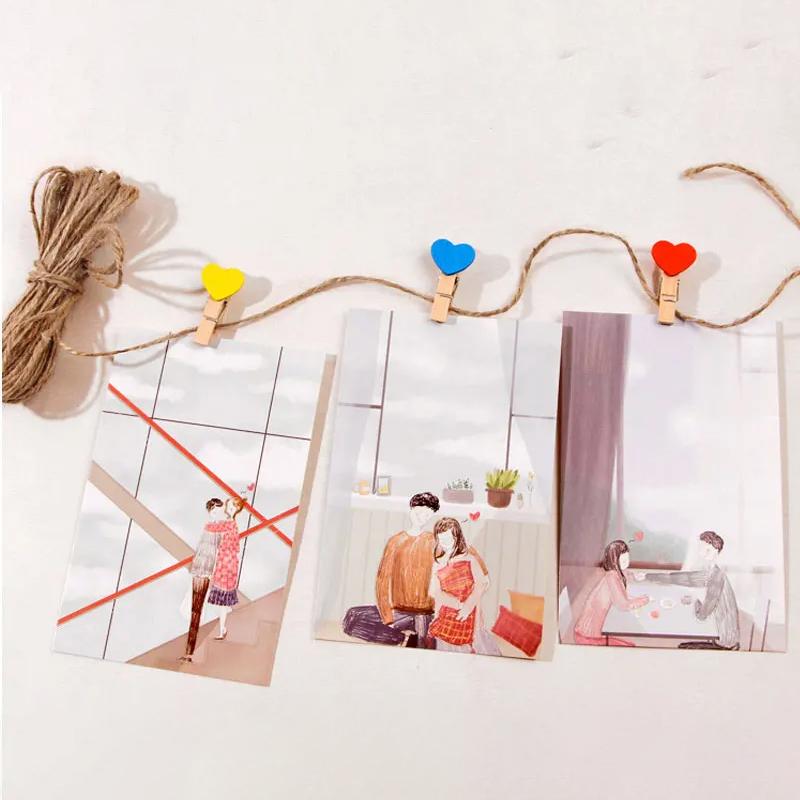 50Pcs Wooden Colored Love Heart Photo Clip Memo Paper Diy Photo Clips Wedding Decoration Postcard Clips Clothespin Home Decor