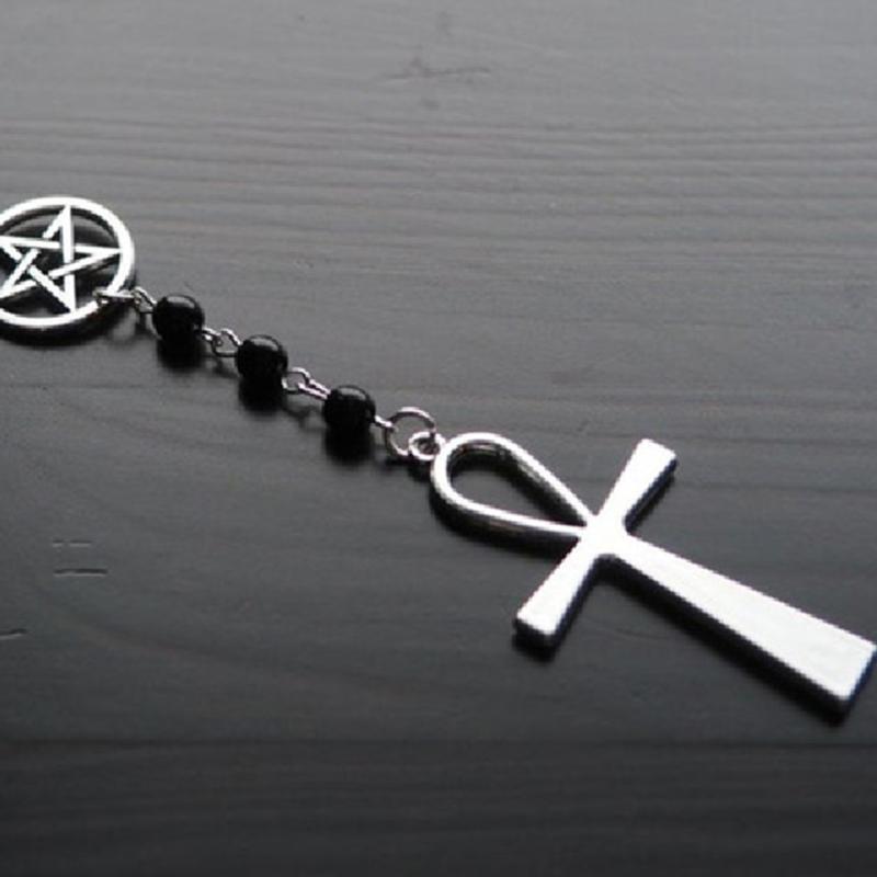 Egirl Jewelry Cool Black Beads Cross Star Pendant Necklace DIY Fashion Choker Y2K Necklace for Women Punk Accessory