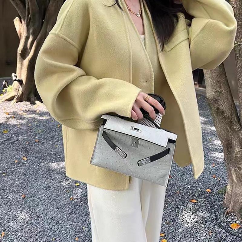 Neue Handtasche aus echtem Leder für Damen mit Kettenschloss, Schulter-Umhängetasche