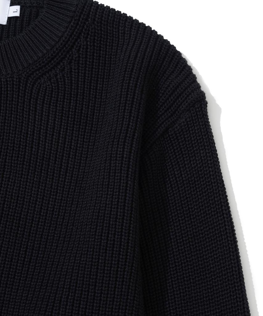 KNITTED Cotton Henley Neck Waffle Knit Black