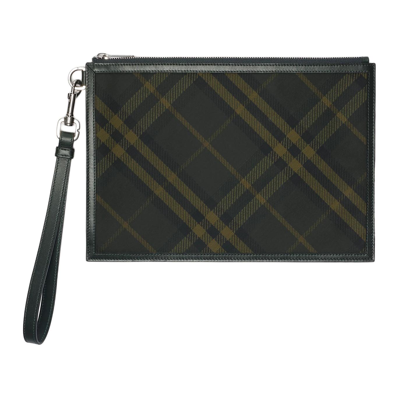 

Burberry Vintage Check Leather Zip Pouch Wristlet Dark Green Genuine Leather Clutch Bag for Men Women Daily Office Travel 80984611 Basic Set (Bag+Dust Bag)