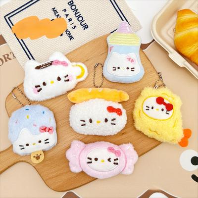 Hello Kitty Cartoon Cute Hello Kt Cat Squeaky Pendant Little Doll Plush Toy Brooch Fried Shrimp Sanrio Doll Keychain
