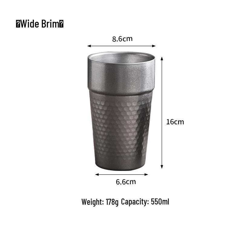 Wutuo Hammered Stainless Steel Double Wall Beer Mug, 550ml