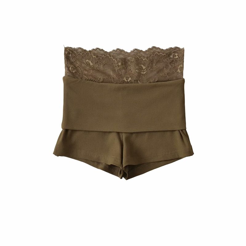 

Шорты с изгибом Сексуальные нитки Летние Кружевные края Облегающие Гару Ультратонкие Защита от просвечивания Универсальные шорты Защитные шорты Coffee L